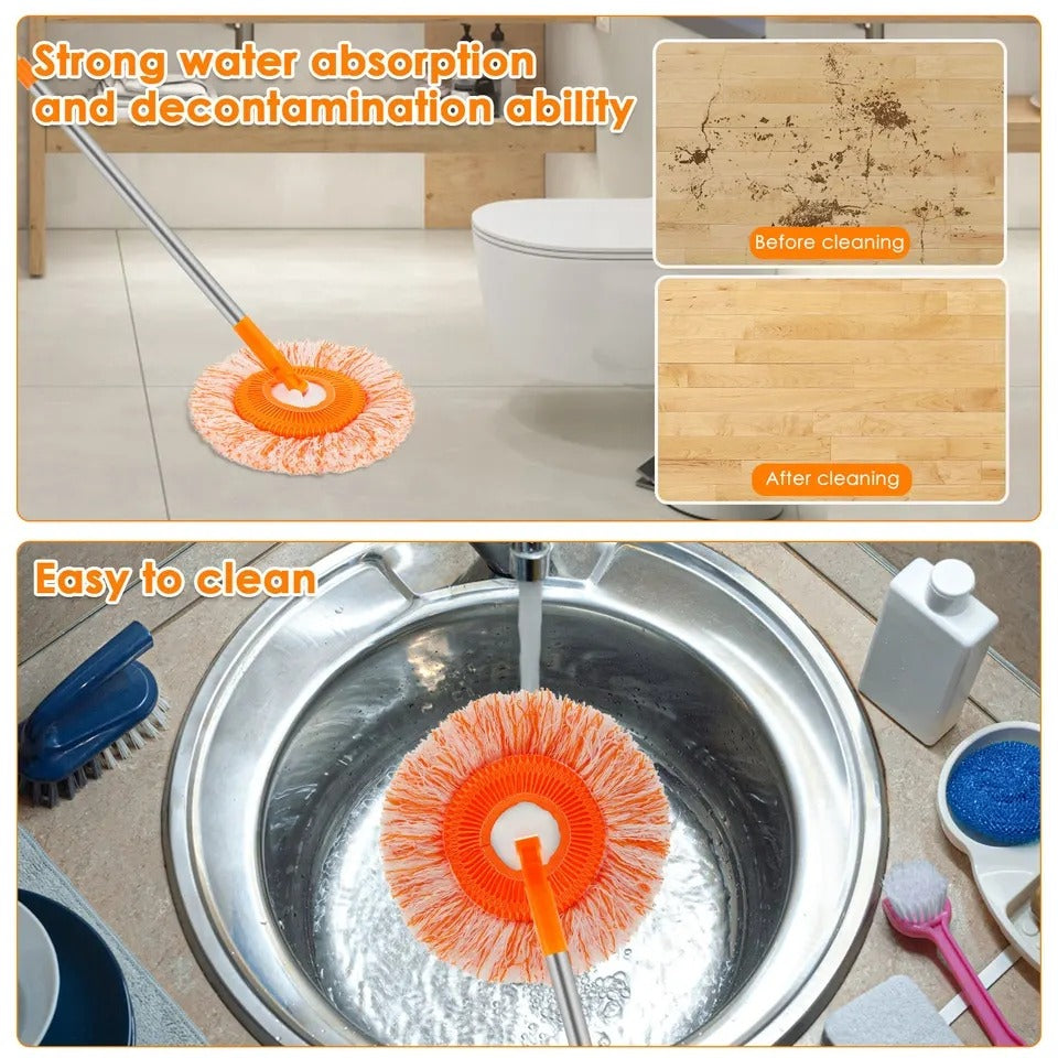360° Rotating Microfiber Mop | Round Shape | Extendable Adjustable Stick