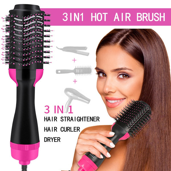 3-in-1 Hot Air Brush – Professional One-Step Hair Dryer, Straightener, and Curler