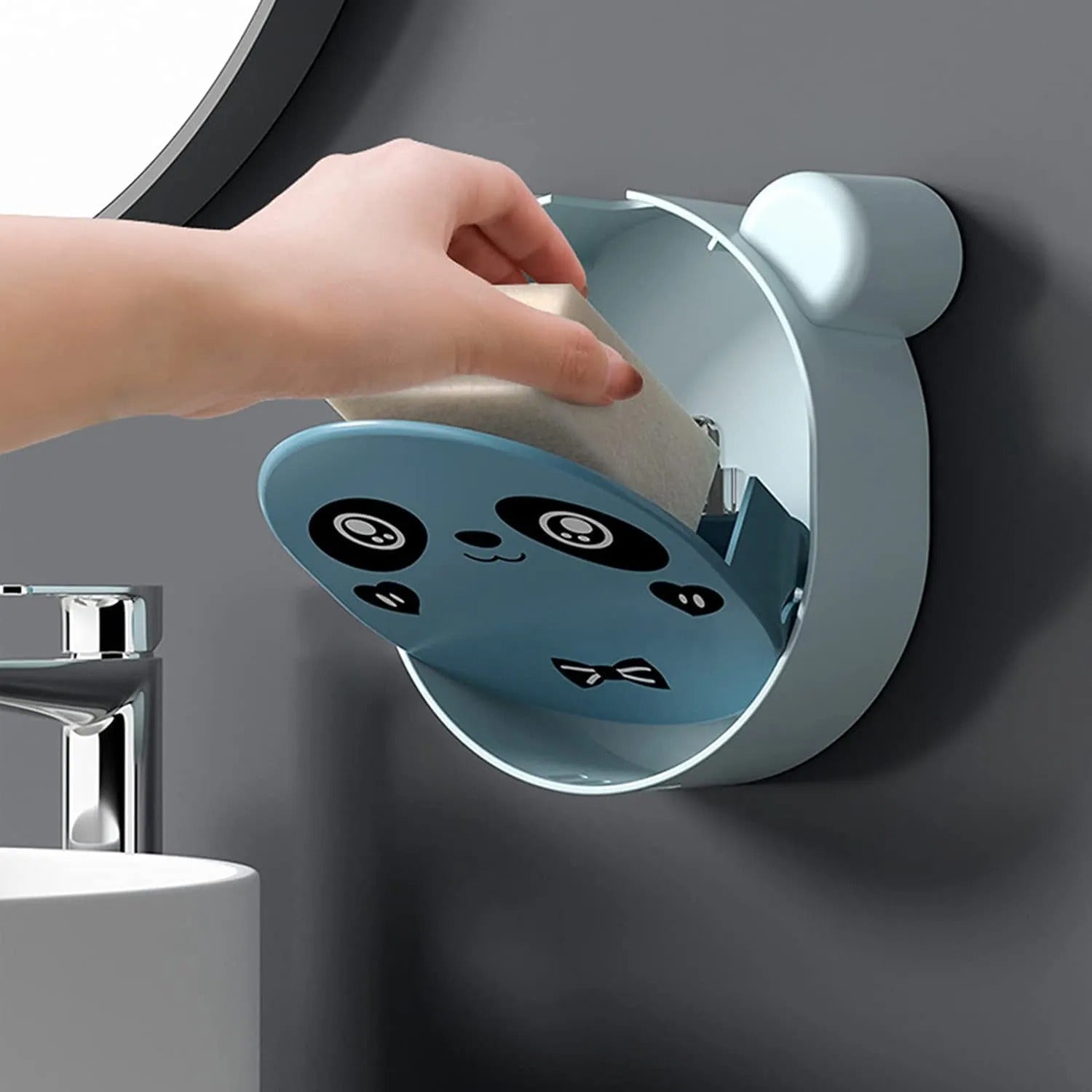 Wall Mounted Cute Panda Soap Dish Holder – Punch-Free Plastic Soap Box Rack for Bathroom & Kitchen Storage (Random color)